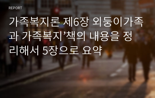 가족복지론 제6장 외둥이가족과 가족복지’책의 내용을 정리해서 5장으로 요약