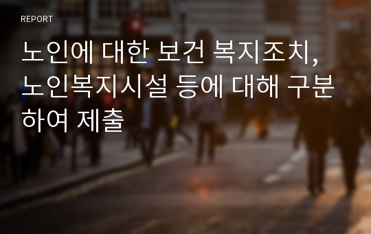 노인에 대한 보건 복지조치, 노인복지시설 등에 대해 구분하여 제출