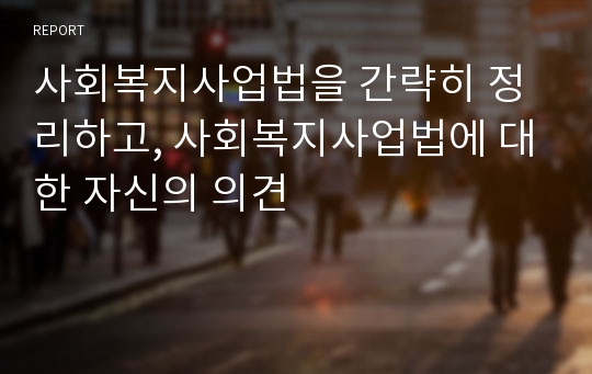 사회복지사업법을 간략히 정리하고, 사회복지사업법에 대한 자신의 의견