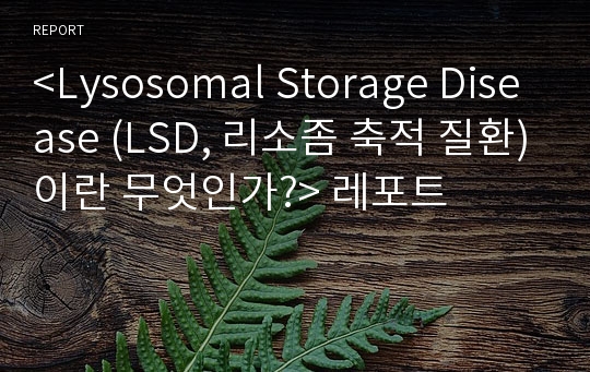 &lt;Lysosomal Storage Disease (LSD, 리소좀 축적 질환)이란 무엇인가?&gt; 레포트