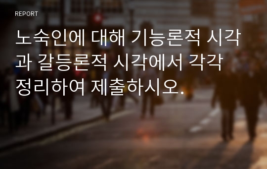 노숙인에 대해 기능론적 시각과 갈등론적 시각에서 각각 정리하여 제출하시오.