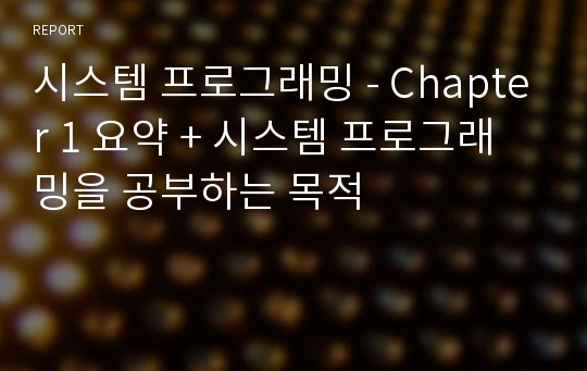 시스템 프로그래밍 - Chapter 1 요약 + 시스템 프로그래밍을 공부하는 목적