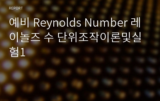 예비 Reynolds Number 레이놀즈 수 단위조작이론및실험1