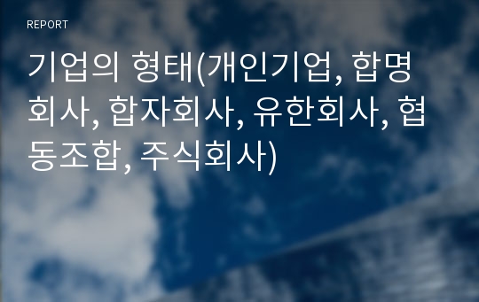 기업의 형태(개인기업, 합명회사, 합자회사, 유한회사, 협동조합, 주식회사)