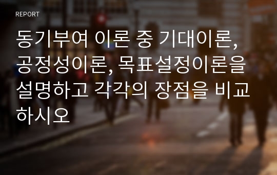 동기부여 이론 중 기대이론, 공정성이론, 목표설정이론을 설명하고 각각의 장점을 비교하시오