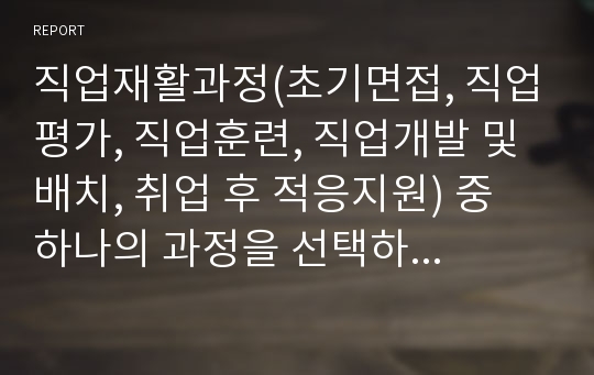 직업재활과정(초기면접, 직업평가, 직업훈련, 직업개발 및 배치, 취업 후 적응지원) 중 하나의 과정을 선택하여 간략히 설명