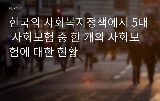 한국의 사회복지정책에서 5대 사회보험 중 한 개의 사회보험에 대한 현황