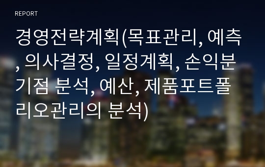 경영전략계획(목표관리, 예측, 의사결정, 일정계획, 손익분기점 분석, 예산, 제품포트폴리오관리의 분석)