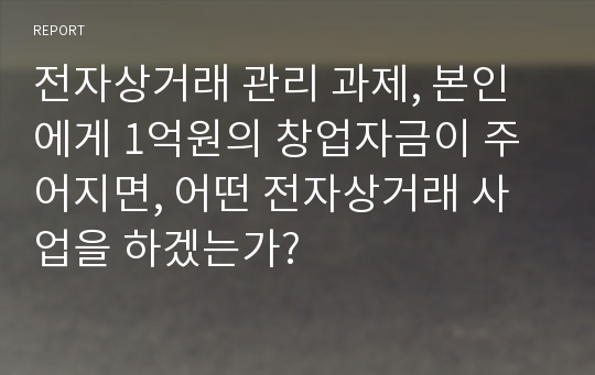 전자상거래 관리 과제, 본인에게 1억원의 창업자금이 주어지면, 어떤 전자상거래 사업을 하겠는가?