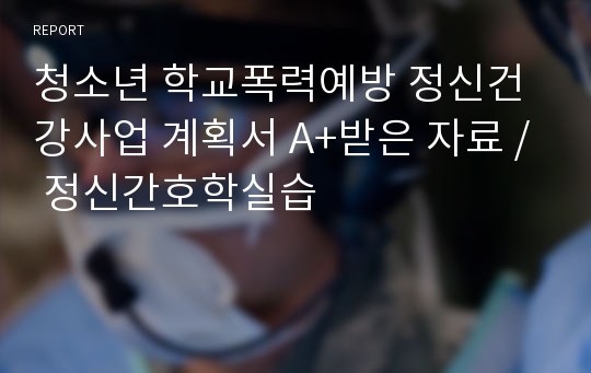 청소년 학교폭력예방 정신건강사업 계획서 A+받은 자료 / 정신간호학실습