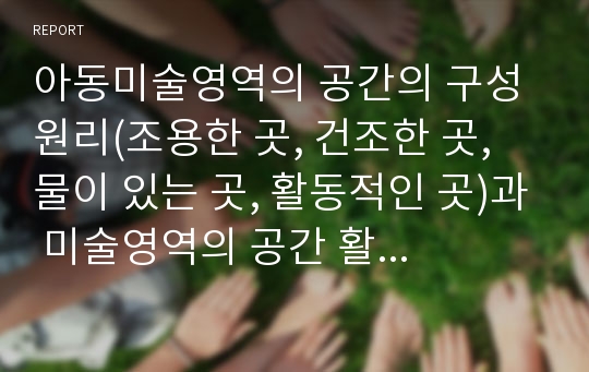 아동미술영역의 공간의 구성 원리(조용한 곳, 건조한 곳, 물이 있는 곳, 활동적인 곳)과 미술영역의 공간 활용과 배치에 관하여 설명하고 가장 효율적인 미술영역 공간을 구성해보시오.