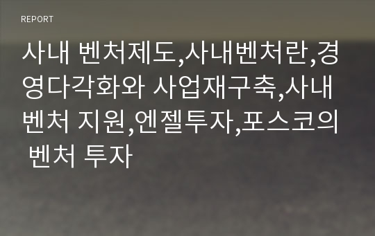 사내 벤처제도,사내벤처란,경영다각화와 사업재구축,사내 벤처 지원,엔젤투자,포스코의 벤처 투자