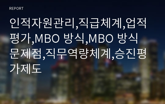 인적자원관리,직급체계,업적평가,MBO 방식,MBO 방식 문제점,직무역량체계,승진평가제도