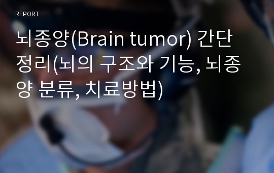 뇌종양(Brain tumor) 간단정리(뇌의 구조와 기능, 뇌종양 분류, 치료방법)