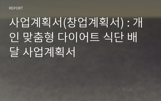 사업계획서(창업계획서) : 개인 맞춤형 다이어트 식단 배달 사업계획서