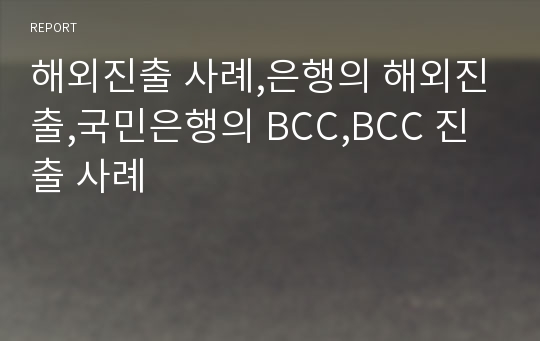 해외진출 사례,은행의 해외진출,국민은행의 BCC,BCC 진출 사례