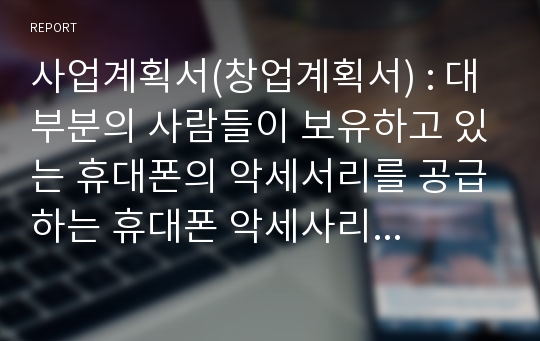 사업계획서(창업계획서) : 대부분의 사람들이 보유하고 있는 휴대폰의 악세서리를 공급하는 휴대폰 악세사리 사업계획서