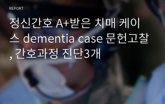 정신간호 A+받은 치매 케이스 dementia case 문헌고찰, 간호과정 진단3개