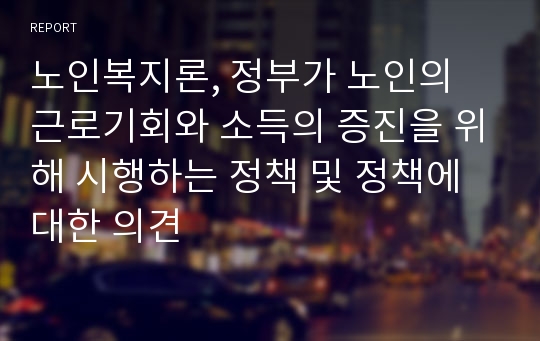 노인복지론, 정부가 노인의 근로기회와 소득의 증진을 위해 시행하는 정책 및 정책에 대한 의견