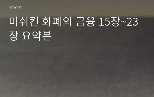 미쉬킨 화폐와 금융 15장~23장 요약본