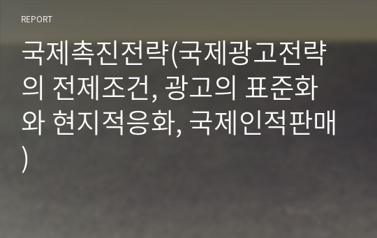 국제촉진전략(국제광고전략의 전제조건, 광고의 표준화와 현지적응화, 국제인적판매)