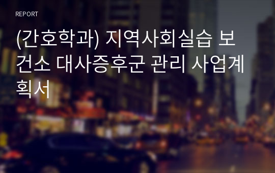 (간호학과) 지역사회실습 보건소 대사증후군 관리 사업계획서 