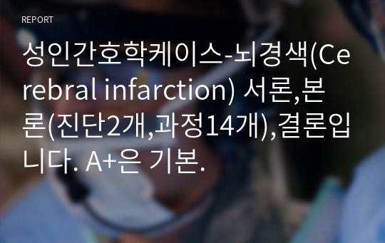 성인간호학케이스-뇌경색(Cerebral infarction) 서론,본론(진단2개,과정14개),결론입니다. A+은 기본.