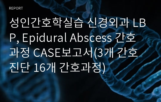 성인간호학실습 신경외과 LBP, Epidural Abscess 간호과정 CASE보고서(3개 간호진단 16개 간호과정)