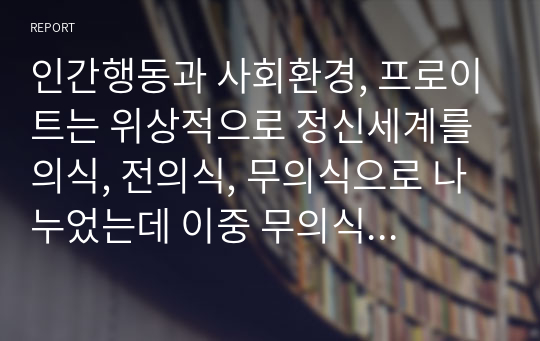 인간행동과 사회환경, 프로이트는 위상적으로 정신세계를 의식, 전의식, 무의식으로 나누었는데 이중 무의식과 전의식을 예를 들어 설명하시오