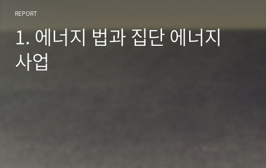 1. 에너지 법과 집단 에너지사업