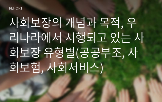 사회보장의 개념과 목적, 우리나라에서 시행되고 있는 사회보장 유형별(공공부조, 사회보험, 사회서비스)