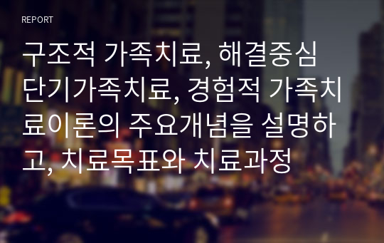 구조적 가족치료, 해결중심 단기가족치료, 경험적 가족치료이론의 주요개념을 설명하고, 치료목표와 치료과정