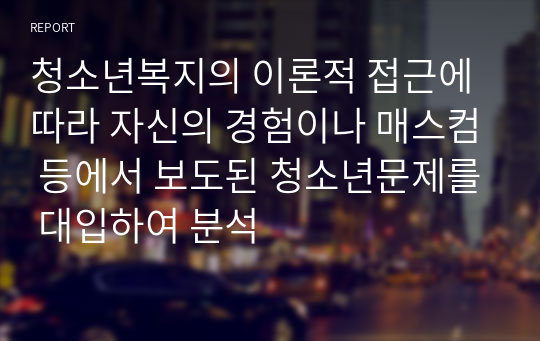 청소년복지의 이론적 접근에 따라 자신의 경험이나 매스컴 등에서 보도된 청소년문제를 대입하여 분석