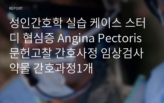 성인간호학 실습 케이스 스터디 협심증 Angina Pectoris 문헌고찰 간호사정 임상검사 약물 간호과정1개