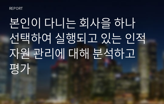 본인이 다니는 회사을 하나 선택하여 실행되고 있는 인적자원 관리에 대해 분석하고 평가