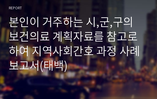 본인이 거주하는 시,군,구의 보건의료 계획자료를 참고로 하여 지역사회간호 과정 사례보고서(태백)