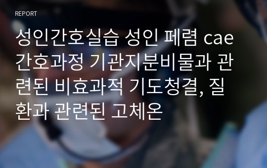 성인간호실습 성인 페렴 cae 간호과정 기관지분비물과 관련된 비효과적 기도청결, 질환과 관련된 고체온