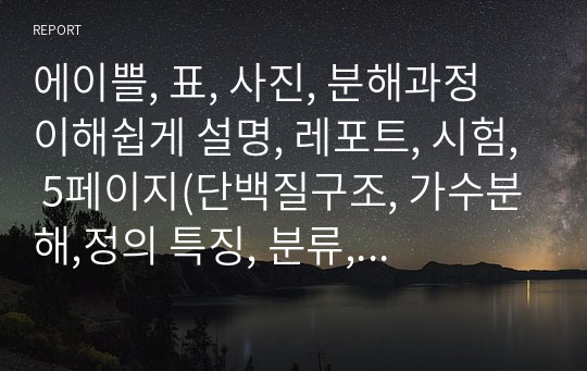 에이쁠, 표, 사진, 분해과정 이해쉽게 설명, 레포트, 시험, 5페이지(단백질구조, 가수분해,정의 특징, 분류, 변성)