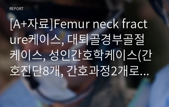 [A+자료]Femur neck fracture케이스, 대퇴골경부골절케이스, 성인간호학케이스(간호진단8개, 간호과정2개로 교수님께 칭찬받은 완벽한 자료입니다.)