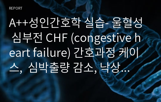 A+성인간호학 실습- 울혈성 심부전 CHF (congestive heart failure) 간호과정 케이스,  심박출량 감소, 낙상의 위험, 체액 과다