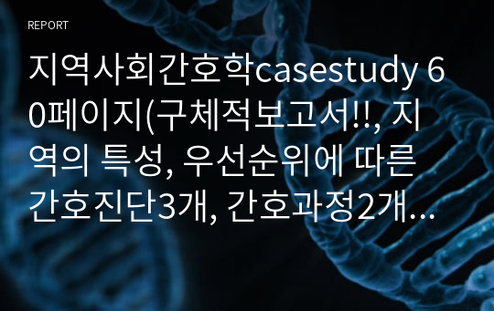 지역사회간호학casestudy 60페이지(구체적보고서!!, 지역의 특성, 우선순위에 따른 간호진단3개, 간호과정2개)(치매유병율 증가,사회적 고립)