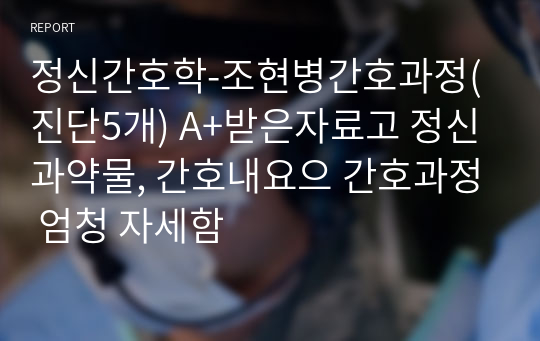 정신간호학-조현병간호과정(진단5개) A+받은자료고 정신과약물, 간호내요으 간호과정 엄청 자세함