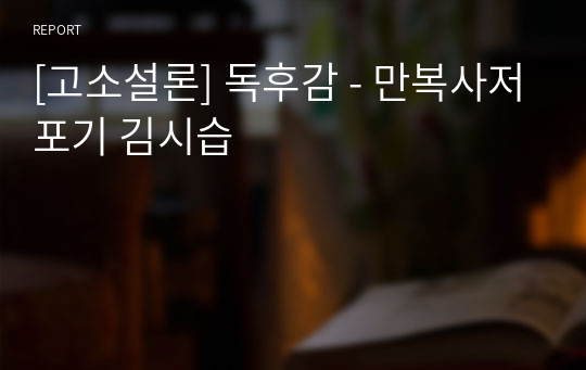 [고소설론] 독후감 - 만복사저포기 김시습
