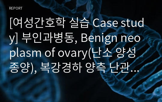 [여성간호학 실습 Case study] 부인과병동, Benign neoplasm of ovary(난소 양성 종양), 복강경하 양측 난관난소절제술, 간호진단&amp;간호과정 2가지