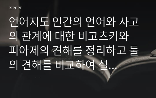 언어지도 인간의 언어와 사고의 관계에 대한 비고츠키와 피아제의 견해를 정리하고 둘의 견해를 비교하여 설명하시오