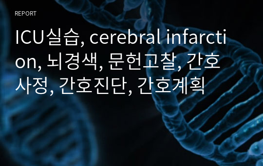 ICU실습, cerebral infarction, 뇌경색, 문헌고찰, 간호사정, 간호진단, 간호계획