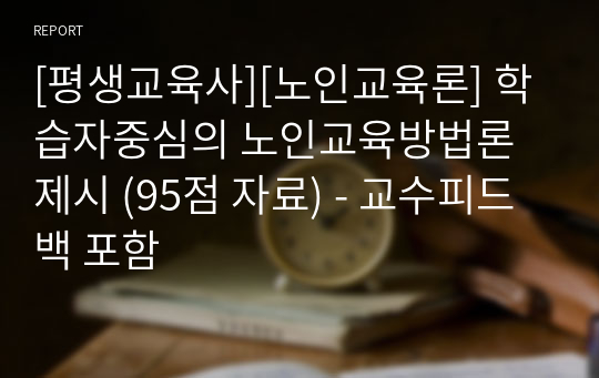 [평생교육사][노인교육론] 학습자중심의 노인교육방법론 제시 (95점 자료) - 교수피드백 포함