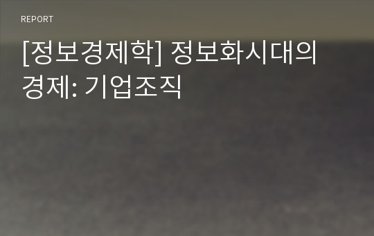 [정보경제학] 정보화시대의 경제: 기업조직