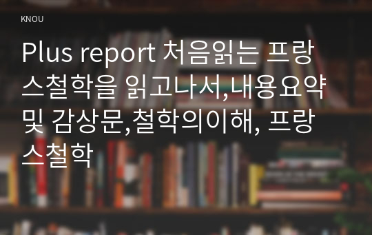 Plus report 처음읽는 프랑스철학을 읽고나서,내용요약 및 감상문,철학의이해, 프랑스철학