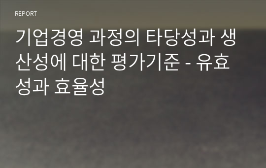 기업경영 과정의 타당성과 생산성에 대한 평가기준 - 유효성과 효율성